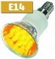 LED spotlight, yellow, in E14/12-Bauform 230V, Socket E14, 15 LEDs,