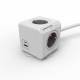 DesignNest(Allocacoc) Powercube, Extended USB A+C, 4xDosen(CEE7)->Stecker(CEE7), 1,5m, weiss/grau